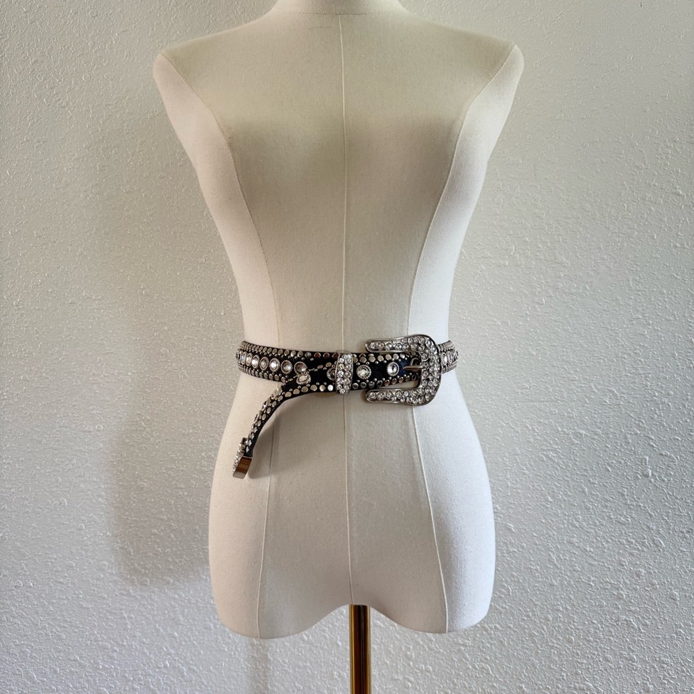 Kippys Swarovski crystal leather western Y2K black an silver trendy country belt - Picture 4 of 15